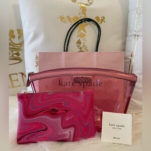 NWT AUTHENTIC K♠️ PINK SPARKLES POUCH MAKE UP BAG WITH FREE IPSY BAG